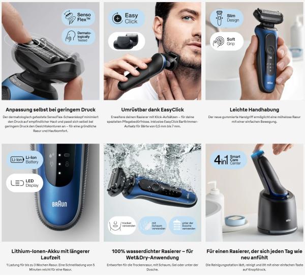 Braun 61-B7500cc Series 6 Wet & Dry Rasierer mit Reinigungsstation und EasyClick Aufsatz